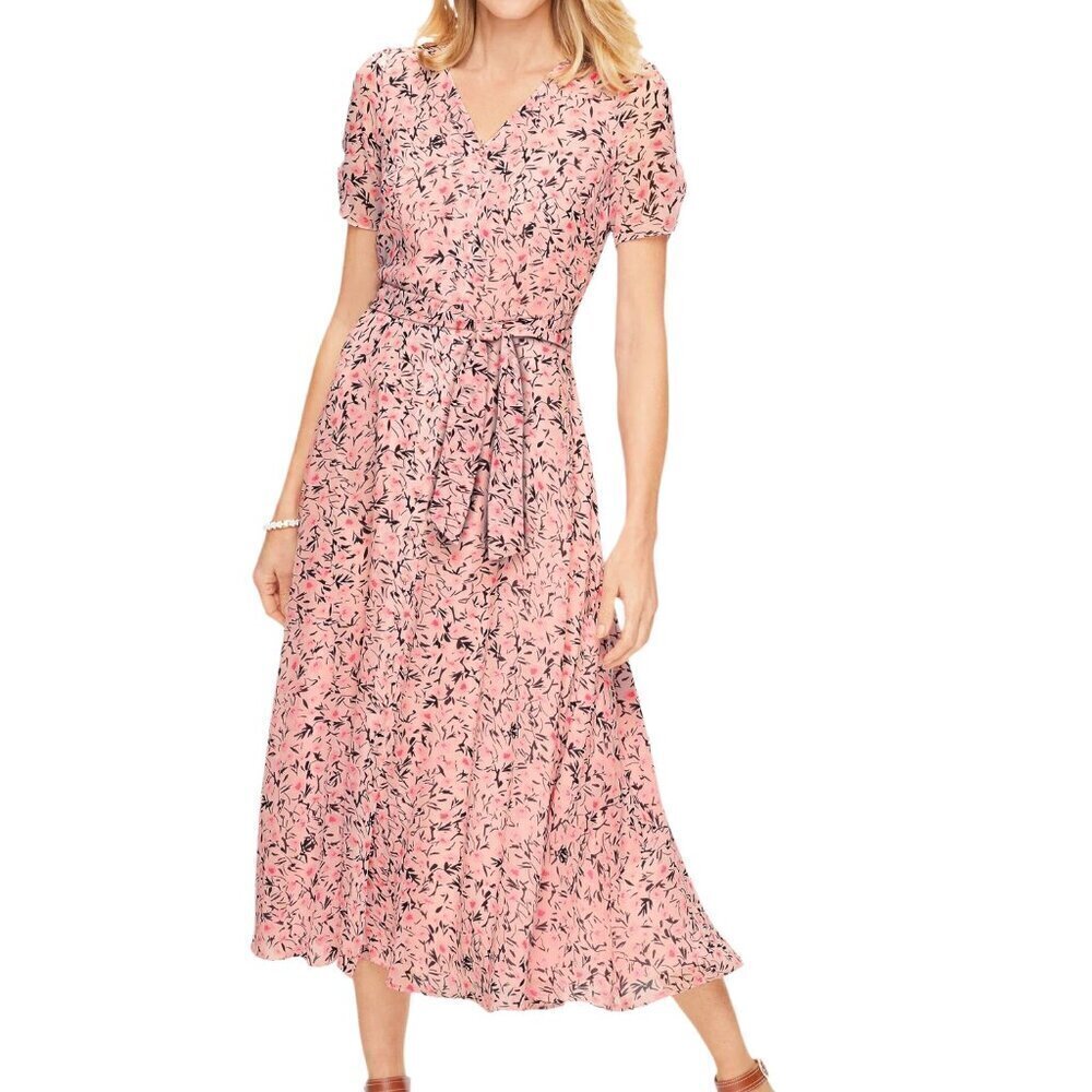 Talbots Pink Green Floral Cottagecore Short Sleeve Button-Up Dress Size 4 - Picture 11 of 11